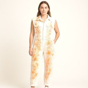 Custom Fun Painted Coveralls Sleeveless Jumpsuit Festival One Piece White Size M